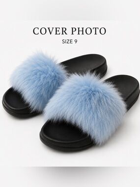 Women's Blue Fluffy Slide Sandals/size 9